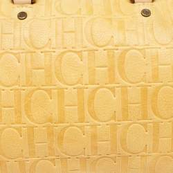 Pre Owned CH Carolina Herrera Yellow Monogram Embossed Leather Large Andy Boston Bag