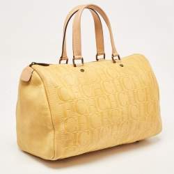 Pre Owned CH Carolina Herrera Yellow Monogram Embossed Leather Large Andy Boston Bag