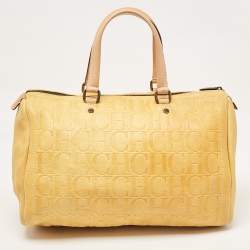Pre Owned CH Carolina Herrera Yellow Monogram Embossed Leather Large Andy Boston Bag