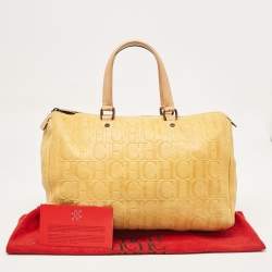 Pre Owned CH Carolina Herrera Yellow Monogram Embossed Leather Large Andy Boston Bag