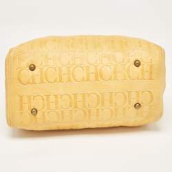 Pre Owned CH Carolina Herrera Yellow Monogram Embossed Leather Large Andy Boston Bag