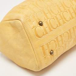 Pre Owned CH Carolina Herrera Yellow Monogram Embossed Leather Large Andy Boston Bag