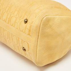Pre Owned CH Carolina Herrera Yellow Monogram Embossed Leather Large Andy Boston Bag