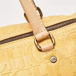 Pre Owned CH Carolina Herrera Yellow Monogram Embossed Leather Large Andy Boston Bag