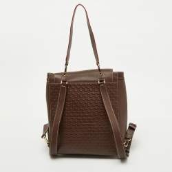CH Carolina Herrera Brown Monogram Embossed Leather Flap Backpack