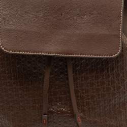 CH Carolina Herrera Brown Monogram Embossed Leather Flap Backpack