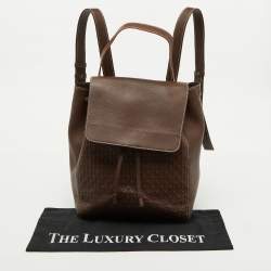 CH Carolina Herrera Brown Monogram Embossed Leather Flap Backpack