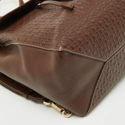 CH Carolina Herrera Brown Monogram Embossed Leather Flap Backpack