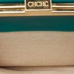 CH Carolina Herrera Green Quilted Leather Frame Chain Clutch
