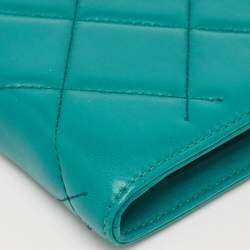 CH Carolina Herrera Green Quilted Leather Frame Chain Clutch