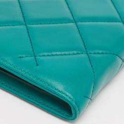 CH Carolina Herrera Green Quilted Leather Frame Chain Clutch
