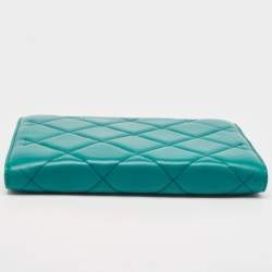 CH Carolina Herrera Green Quilted Leather Frame Chain Clutch