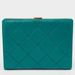 CH Carolina Herrera Green Quilted Leather Frame Chain Clutch