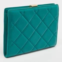 CH Carolina Herrera Green Quilted Leather Frame Chain Clutch