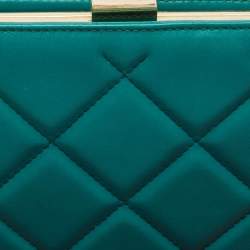 CH Carolina Herrera Green Quilted Leather Frame Chain Clutch
