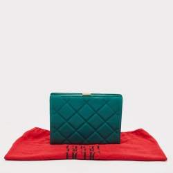 CH Carolina Herrera Green Quilted Leather Frame Chain Clutch