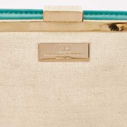 CH Carolina Herrera Green Quilted Leather Frame Chain Clutch