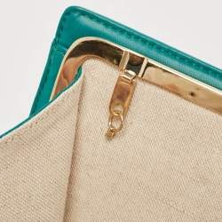 CH Carolina Herrera Green Quilted Leather Frame Chain Clutch