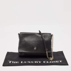 CH Carolina Herrera Black Leather Chain Flap Shoulder Bag