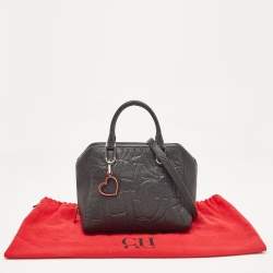 Pre Owned CH Carolina Herrera Black Embossed Leather Duke Satchel