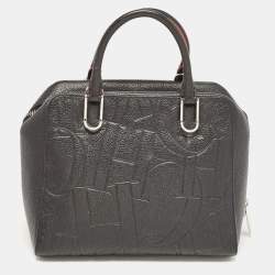 Pre Owned CH Carolina Herrera Black Embossed Leather Duke Satchel
