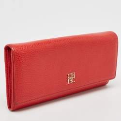 CH Carolina Herrera Red Leather Flap Continental Wallet