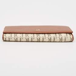 CH Carolina Herrera Brown/White Monogram Leather Flap Continental Wallet