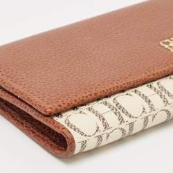 CH Carolina Herrera Brown/White Monogram Leather Flap Continental Wallet