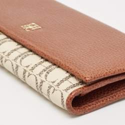 CH Carolina Herrera Brown/White Monogram Leather Flap Continental Wallet