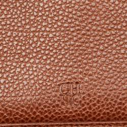 CH Carolina Herrera Brown/White Monogram Leather Flap Continental Wallet