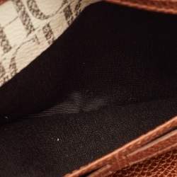 CH Carolina Herrera Brown/White Monogram Leather Flap Continental Wallet