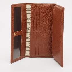 CH Carolina Herrera Brown/White Monogram Leather Flap Continental Wallet