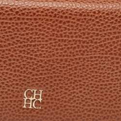 CH Carolina Herrera Brown/White Monogram Leather Flap Continental Wallet