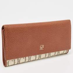 CH Carolina Herrera Brown/White Monogram Leather Flap Continental Wallet