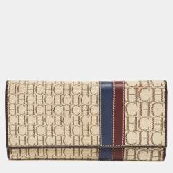 CH Carolina Herrera Off White Monogram Flap Trifold Continental Wallet