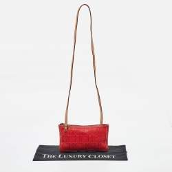 CH Carolina Herrera Red Monogram Embossed Leather Shoulder Bag