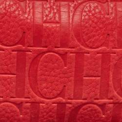 CH Carolina Herrera Red Monogram Embossed Leather Shoulder Bag