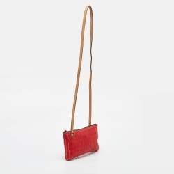 CH Carolina Herrera Red Monogram Embossed Leather Shoulder Bag