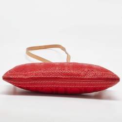 CH Carolina Herrera Red Monogram Embossed Leather Shoulder Bag