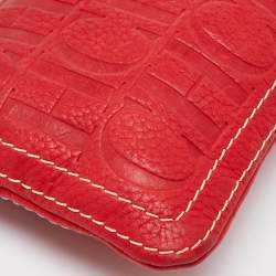 CH Carolina Herrera Red Monogram Embossed Leather Shoulder Bag