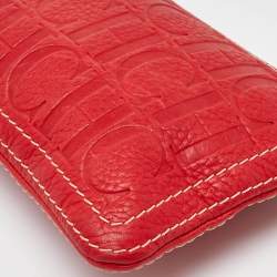 CH Carolina Herrera Red Monogram Embossed Leather Shoulder Bag