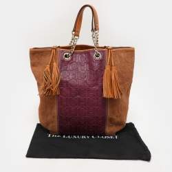 CH Carolina Herrera Tri Color Leather and Suede Tassel Tote