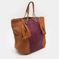 CH Carolina Herrera Tri Color Leather and Suede Tassel Tote