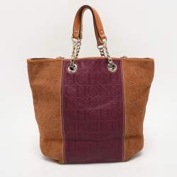 CH Carolina Herrera Tri Color Leather and Suede Tassel Tote