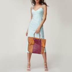 CH Carolina Herrera Tri Color Leather and Suede Tassel Tote