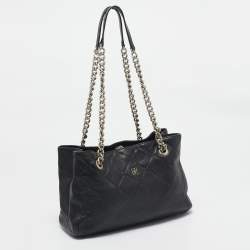 Pre Owned CH Carolina Herrera Black Quilted Leather Chain Tote