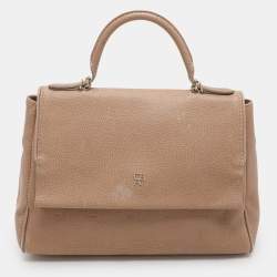Carolina Herrera Beige Leather Minuetto Flap Top Handle Bag