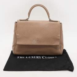 Carolina Herrera Beige Leather Minuetto Flap Top Handle Bag