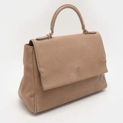 Carolina Herrera Beige Leather Minuetto Flap Top Handle Bag