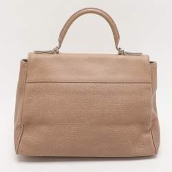 Carolina Herrera Beige Leather Minuetto Flap Top Handle Bag
